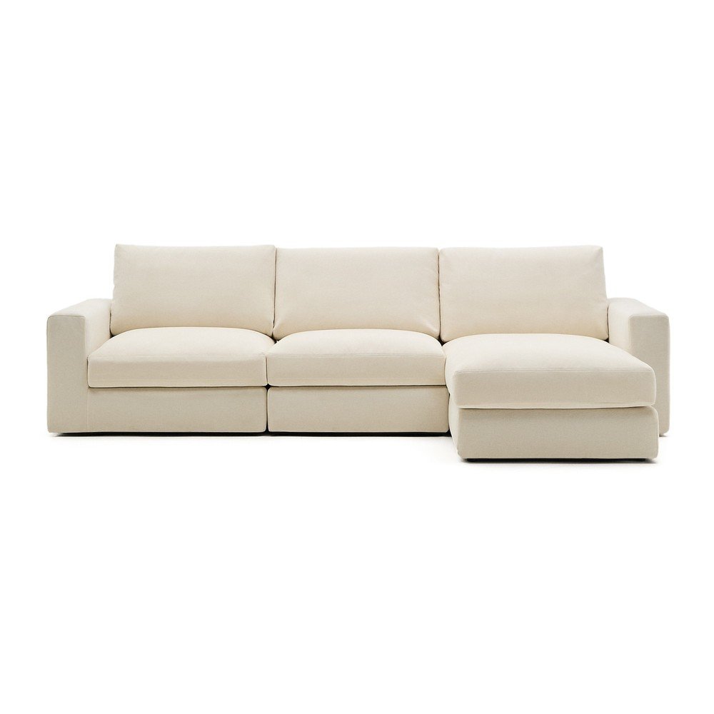 Bézs zsenília sarokkanapé (jobb oldali-heverő résszel) Alea – Kave Home