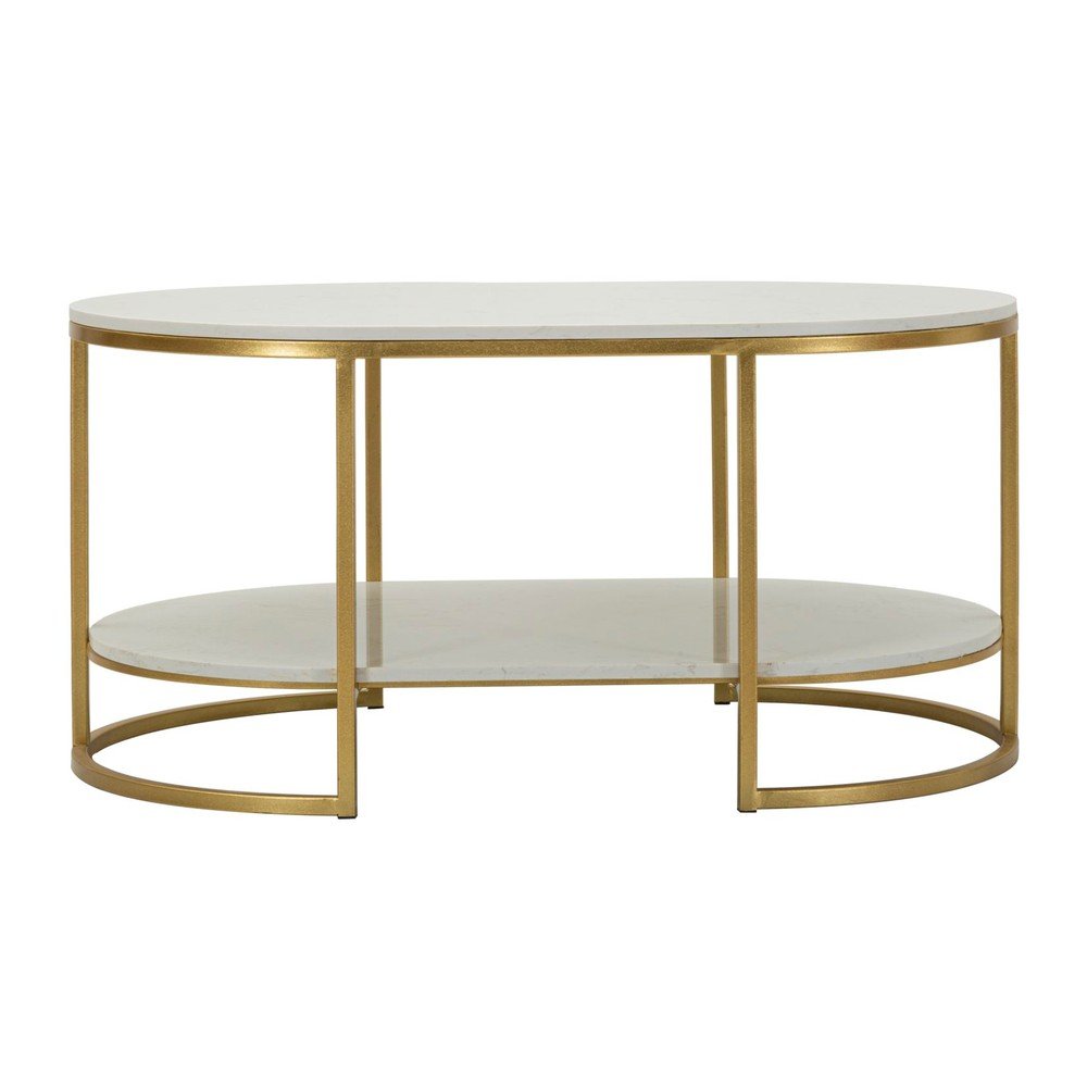 Fehér-aranyszínű dohányzóasztal márvány asztallappal 60x90 cm Izmir – Mauro Ferretti