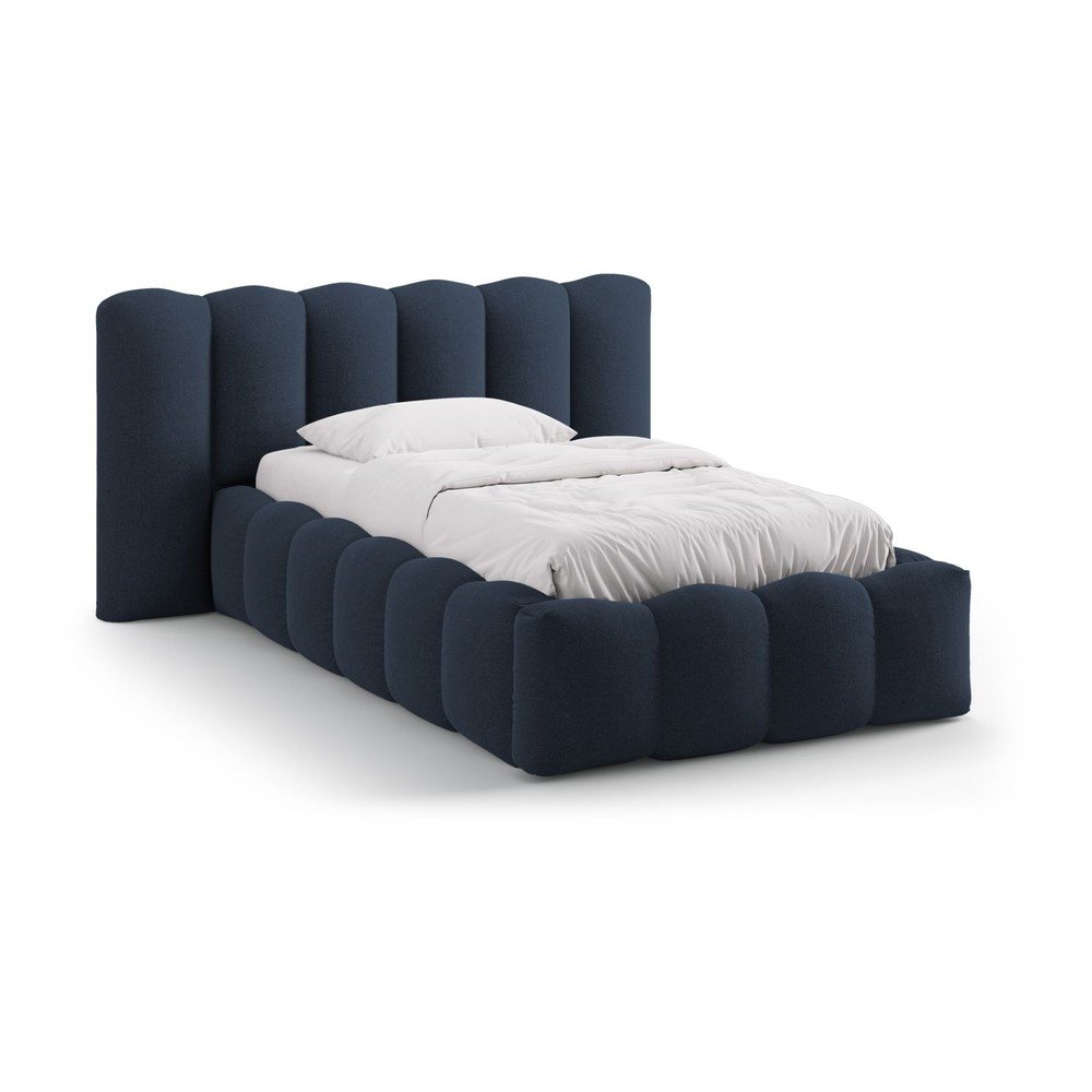 Kék kárpitozott ágyneműtartós egyszemélyes ágy ágyráccsal 90x200 cm Lupine – Micadoni