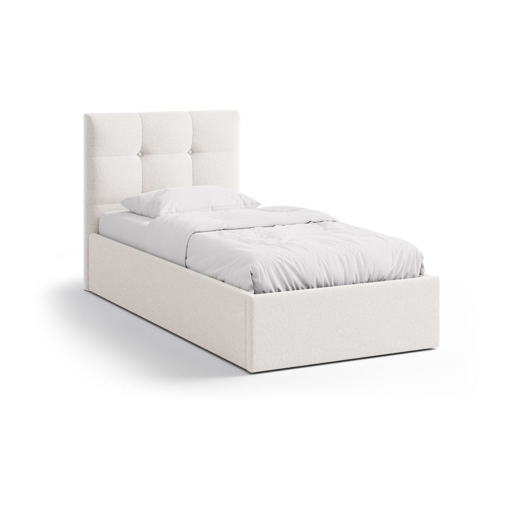 Krémszínű kárpitozott ágyneműtartós egyszemélyes ágy ágyráccsal 90x200 cm Phaedra – Micadoni