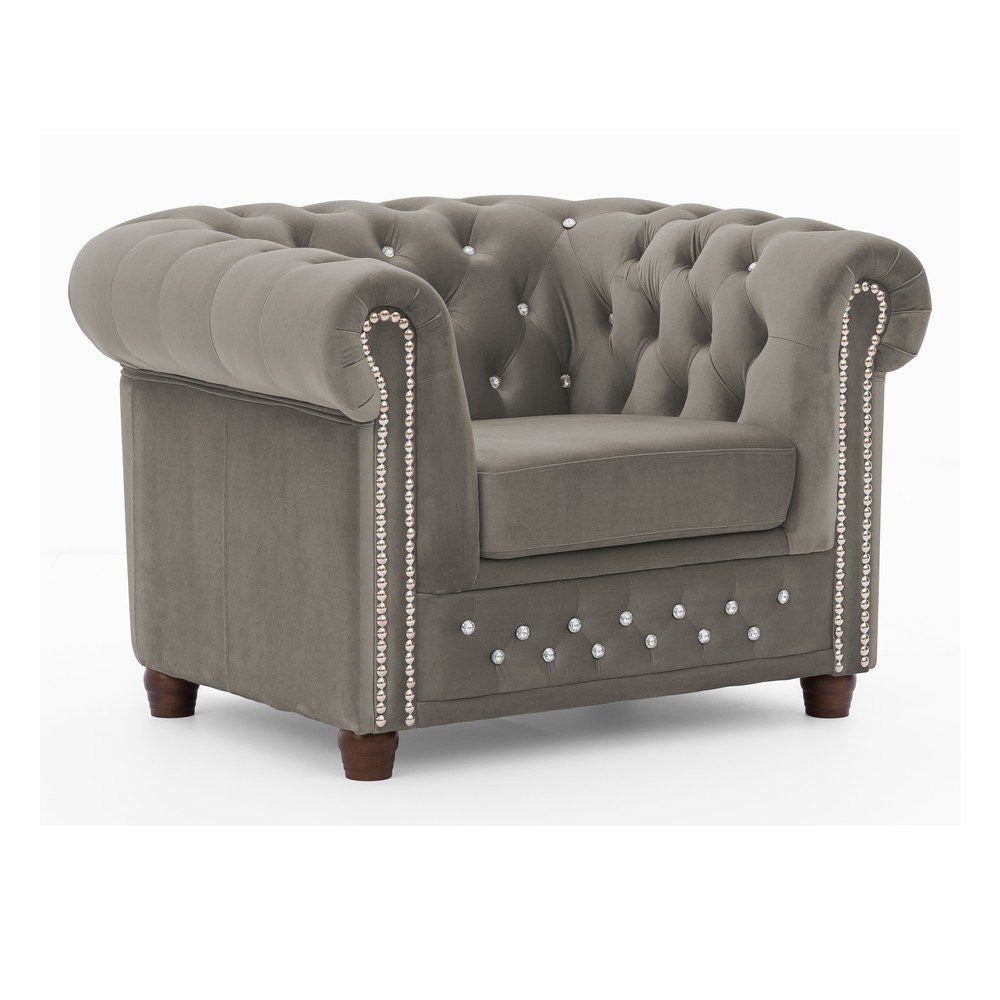 Szürke bársony chesterfield fotel York Blik – Ropez