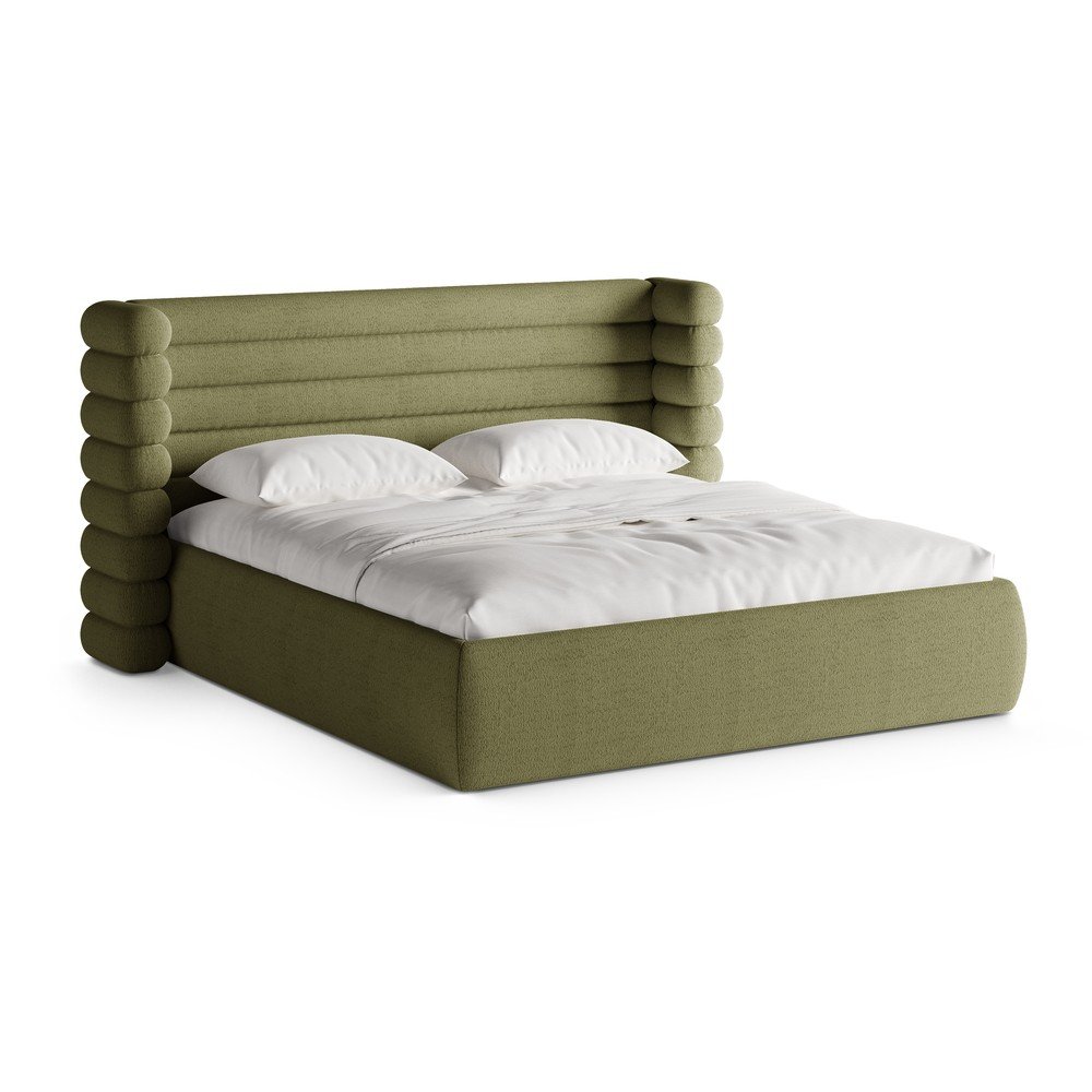 Zöld kárpitozott ágyneműtartós franciaágy ágyráccsal 160x200 cm Mount – Micadoni